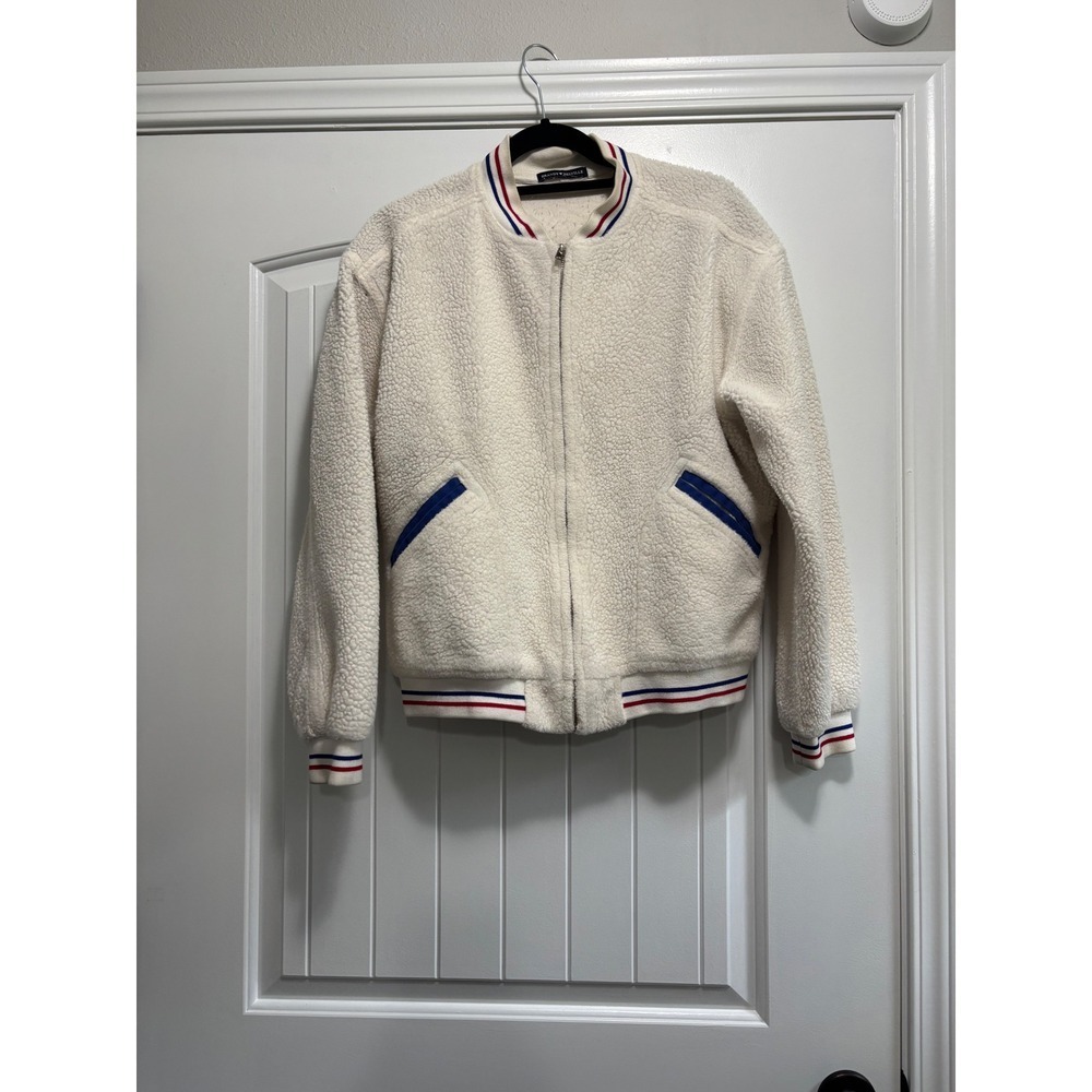 Brandy Melville John Galt Sherpa Bomber Jacket Cream Fleece Varsity Full Zip